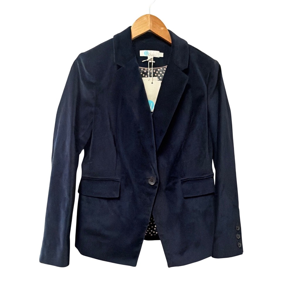 Boden Navy Blue Velvet Blazer Women's 6P UK 10P Single Button Lined Jacket NWT